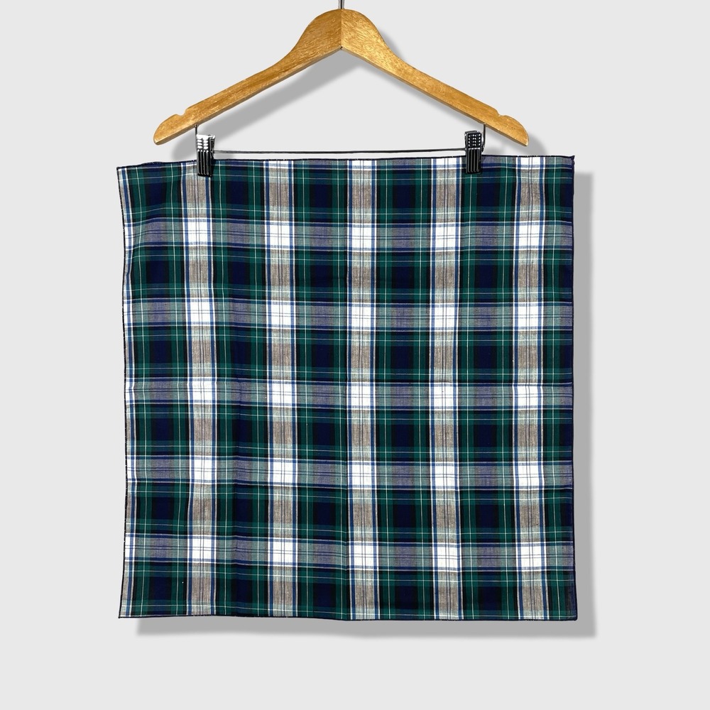 Vintage Handkerchief Mens 21x21 Green Blue Plaid Classic Preppy Pocket Square